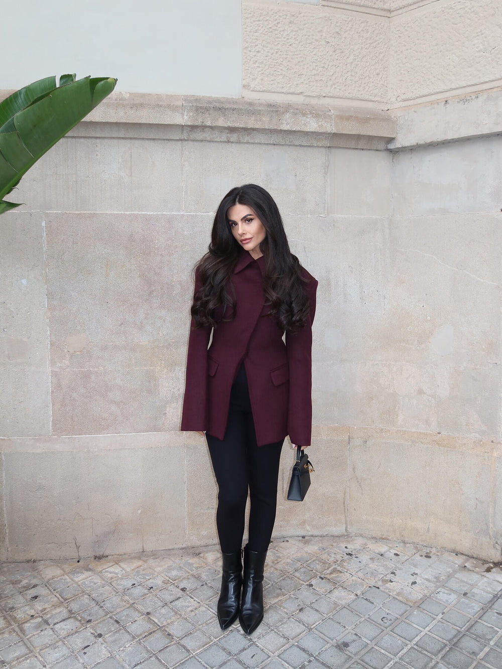 Women's Burgundy Cross Placket Blazer – Elegant Structured Jacket | Regular Fit | Sizes XS–XL 3