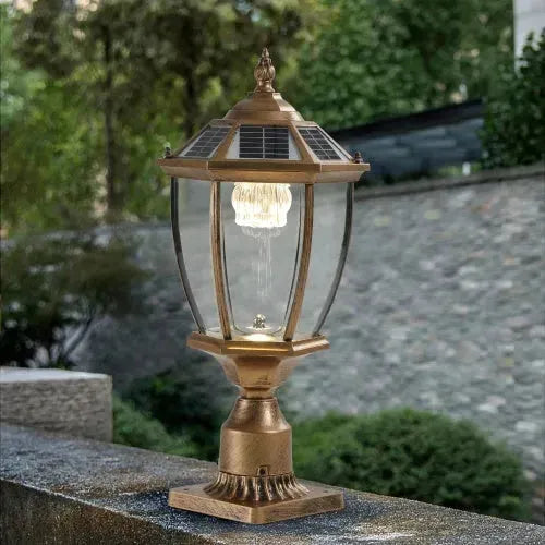 Feelello con pilastro solare d'oro vintage con luce del paesaggio da esterno a 1 pacchetto a LED Dimmabile