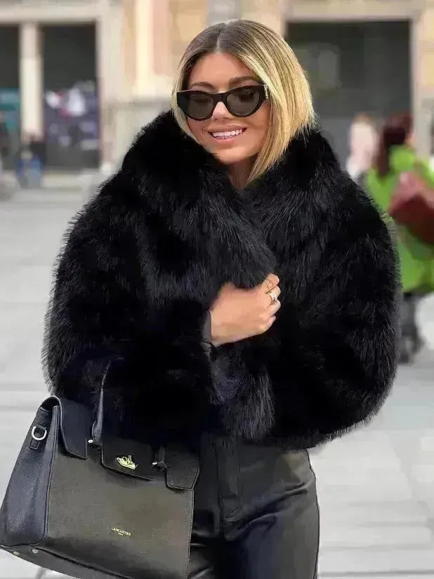 Winter Plush Open front Coat Thick lapel Outwear Faux Fur Coat women