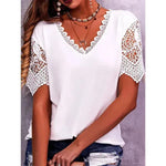Summer Lace Tops Loose V Neck Short Sleeve Casual top - EX-STOCK CANADA