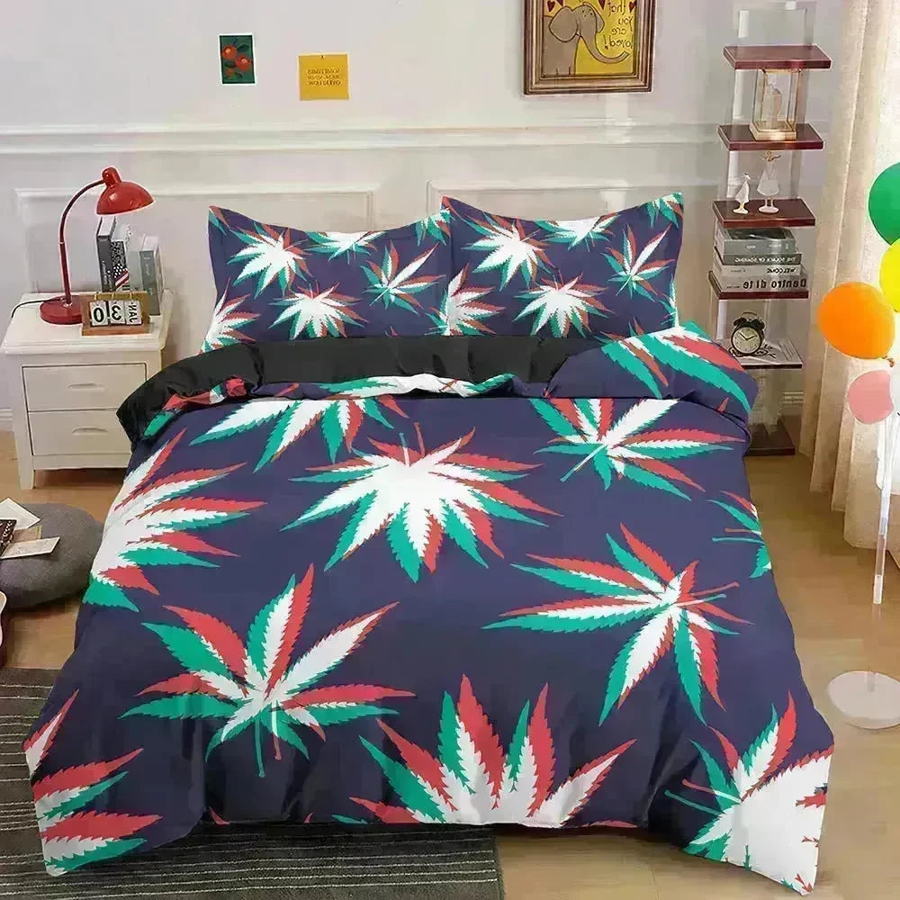 Colorful Psychedelic Weed Leaf Bedding Set - EX-STOCK CANADA