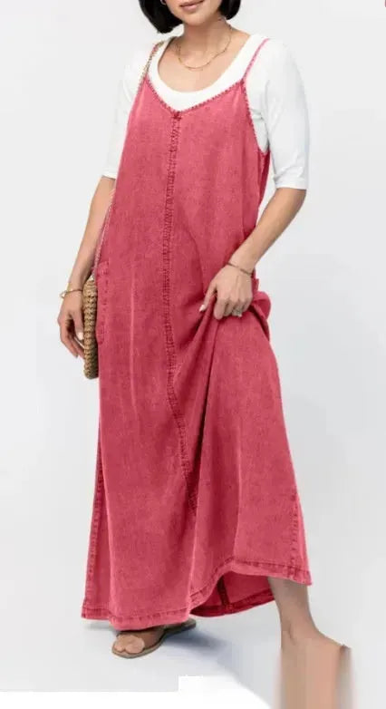 New Suspender Leisure Denim mum loose long Dress - EX-STOCK CANADA