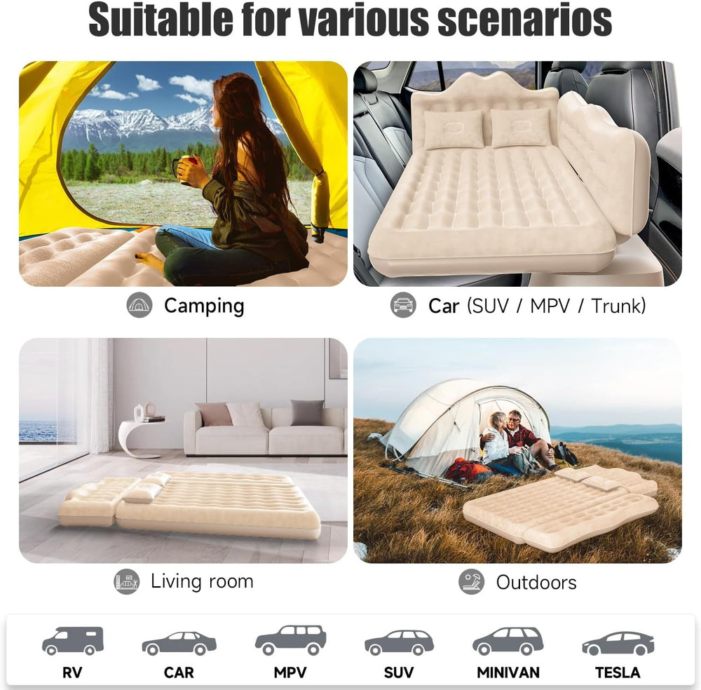 Car Air Mattress, Inflatable SUV Truck Air Mattress Back Seat Camping Bed Thickened Car Sleeping Pad For Travel, Car Bed SUV Mattress With 2 Pillows EX-STOCK