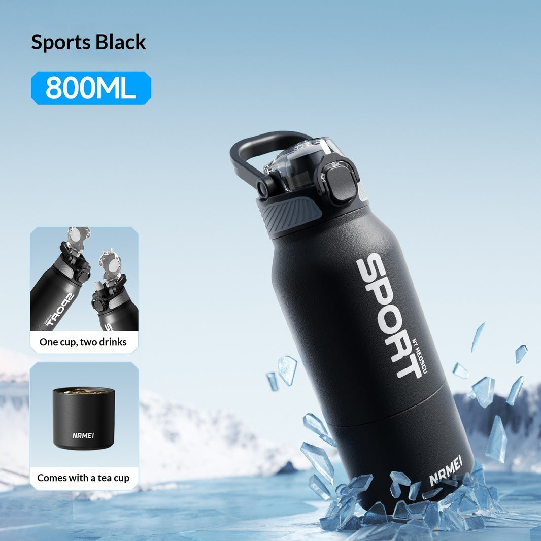 NRMEI Sport Insulated Water Bottle with Detachable Tea Cup | 316 Stainless Steel | 600ml & 800ml