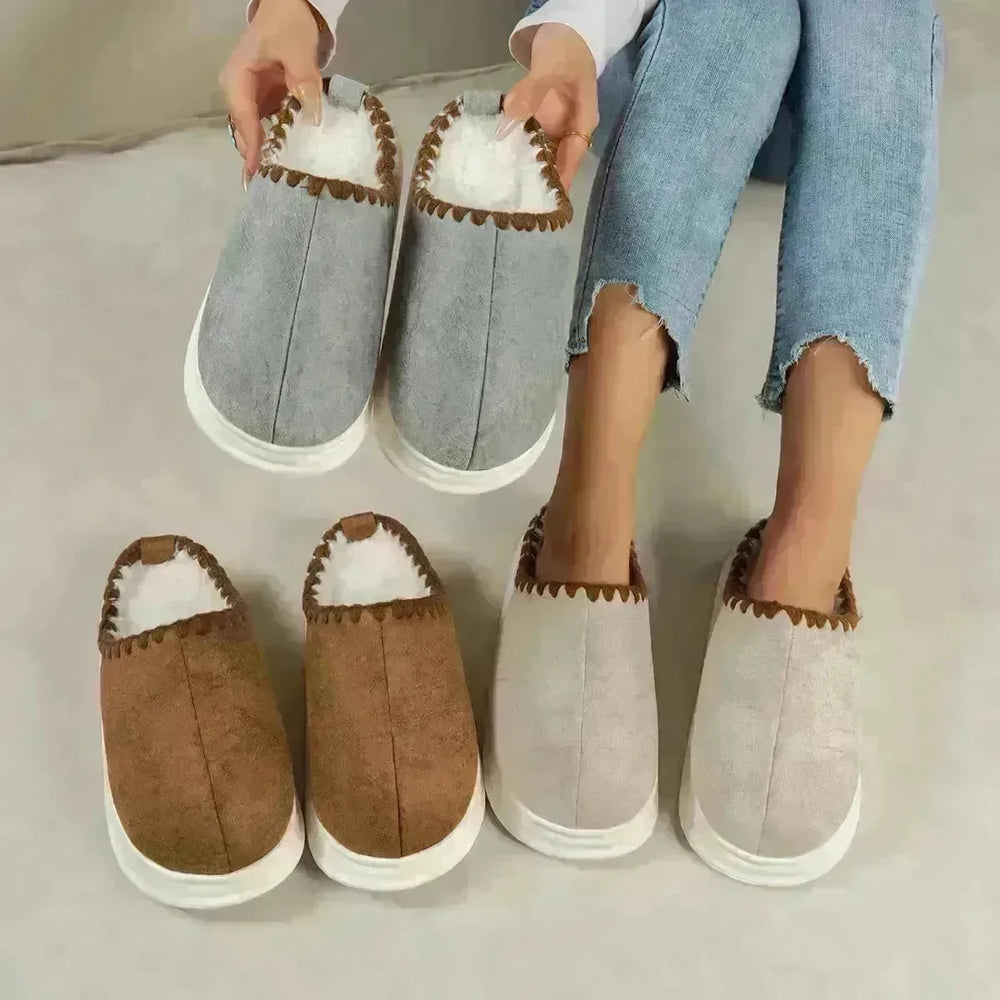 Winter Fashion Cotton Slippers With Sewing-side Design Indoor Non-slip Bedroom Floor Plush Slipper House Shoes Women Couple - EX-STOCK CANADA