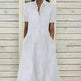 Women's European And American Lapel Casual loose button down Midi Denim jeans Mum Dress - EX-STOCK CANADA