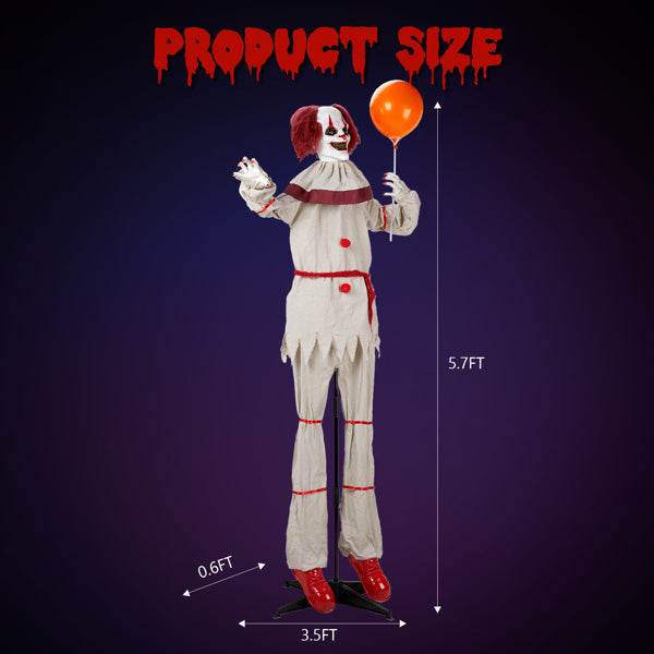 5.7ft Eye Red Light Vibration Clown Sound Voice Control, Standing Balloon Clown, Battery Model - Battery Not Included, Halloween Standing Decoration EX-STOCK