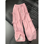 Fashion Vintage Bow lace up Drawstring Wide leg sweat pant for women