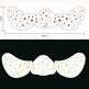 Mustache-shaped templates with star patterns and measurements on a white background