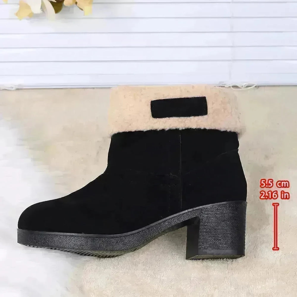 New Foldable Leopard Print Mid-calf Boots Winter Warm Fleece Thick Square Heels Boot For Women Fashion Round-toed Cotton Shoes - EX-STOCK CANADA