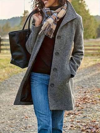 Women's New Vintage Solid Color Button-up Stand-up Collar Woolen Jacket - EX-STOCK Canada