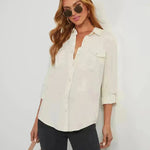 Trabajo formal Camisas de mezclilla para mujeres Lapa de ocio Single -showed Women's Long manga Manga Denim Camiseta Mujeres Down camisas