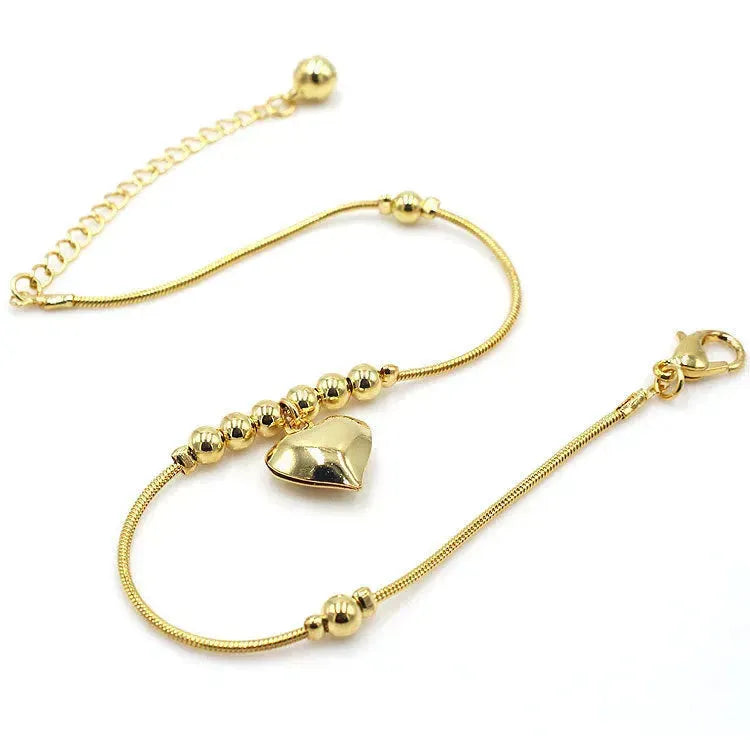 Fashionable Golden Heart-shaped Pendant Anklet - EX-STOCK CANADA