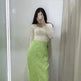 Women's Green Textured Slit High Waist Slit Midi Skirt green - EX-STOCK CANADA