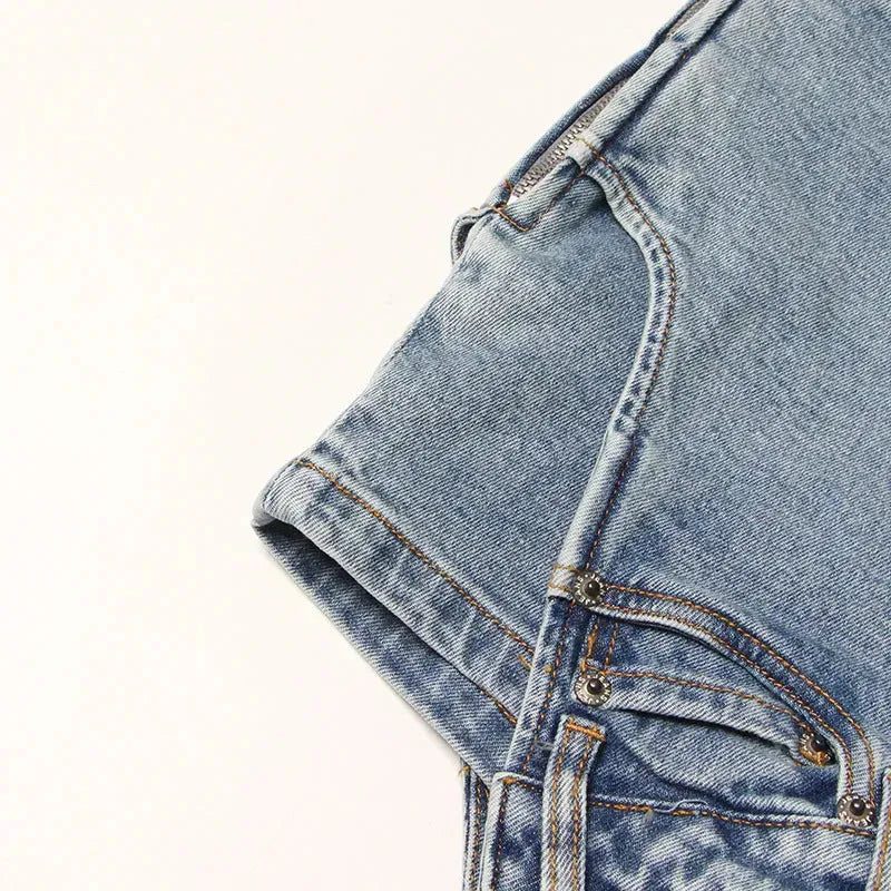 Short Irregular Solid Color Women's Denim High Street Mini Skirt Skort - EX-STOCK CANADA