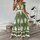 Women's Summer Flowy Maxi Dress Casual Cap Sleeve V Neck Smocked Waist Beach Sundress EX-STOCK