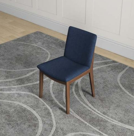 Laura Blue Linen Solid Wood Dining Chair  Set Of 2 Mid-Century Modern Style EX-STOCK