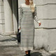 Slim Striped Printed Long Cashmere Dress  Autumn And Winter Long Sleeve Dresses For Women - EX-STOCK CANADA
