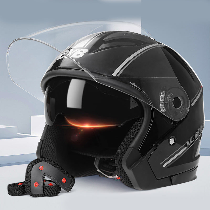 BYB Double Lens Half-Face Motorcycle Helmet – Anti-Fog Inner Visor | 5 Colours
