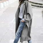 Lapel Single Breasted Women Winter Solid Woolen Trench Coat Long Jacket - EX-STOCK CANADA