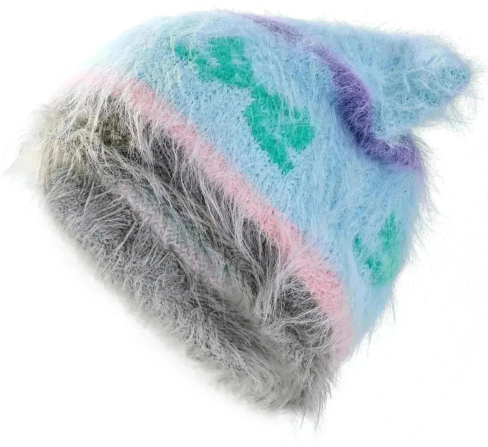 Cute Cat Ears Knitted Hat Earflaps Slipover Woolen Cap Beanies - EX-STOCK CANADA