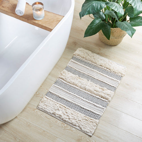 Woven Texture Stripe Bath Rug Grey 20x32 EX-STOCK