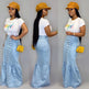 Women's Slim-fit Peplum Patchwork Long Denim Skirt fish tail style Jeans Skirt - EX-STOCK CANADA