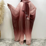 Middle East Muslim Chiffon Cardigan Gradient Batwing Sleeve With Headscarf Suit - EX-STOCK Canada