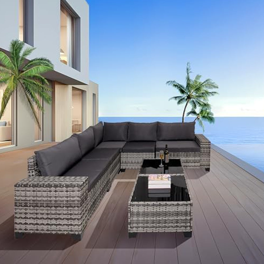 7-Piece Outdoor Patio Furniture Sets, All-Weather Wicker Rattan Sectional Sofa, Modern Two Glass Coffee Table And Washable Seat Cushion EX-STOCK Canada 