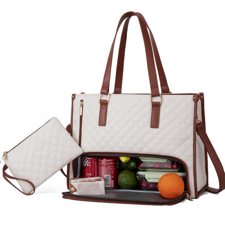 Convenient Commute New Lunch Bag Women's Insulated Lunch Box Women's Leak-proof Large Purse Diagonal Computer Storage EX-STOCK