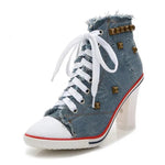 Denim zapatos casuales de lona bota de tacón de moda