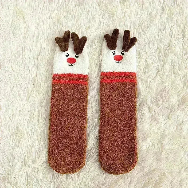 Child Christmas Socks Winter No-shedding Cute Elk Elk Santa Claus Snowman Sleeping Floor Coral Fleece Socks - EX-STOCK CANADA