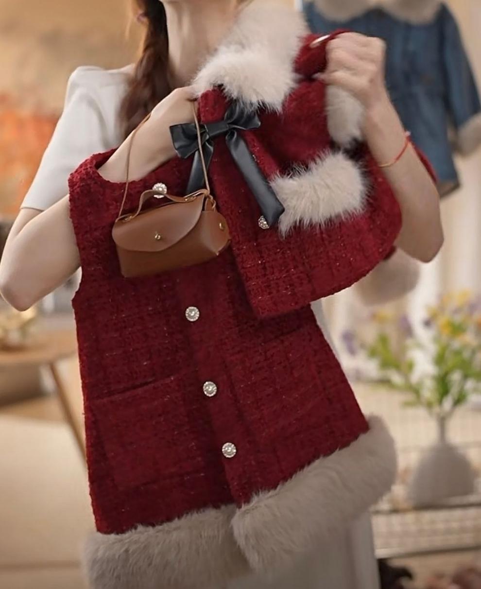 New Year Padded Thickened Coat And Vest Dress Set