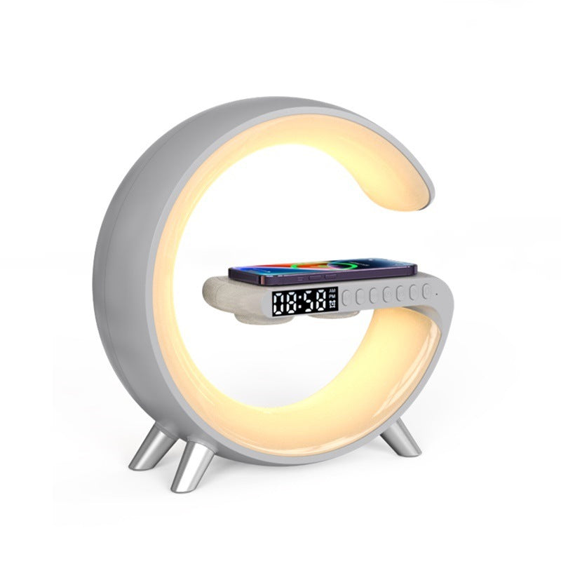 G-Shaped LED Lamp with Bluetooth Speaker & 15W Wireless Charger – App-Controlled Atmosphere Light for Bedroom