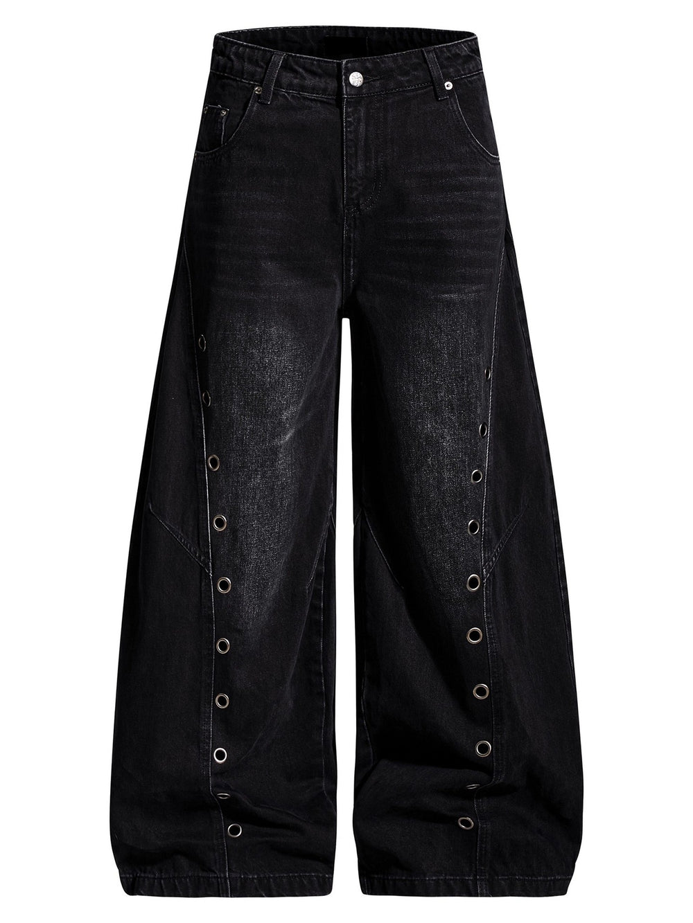 Women's Eyelet Grommet Wide-Leg Jeans – Y2K Balloon Baggy Denim | Black | Sizes S–3XL 5