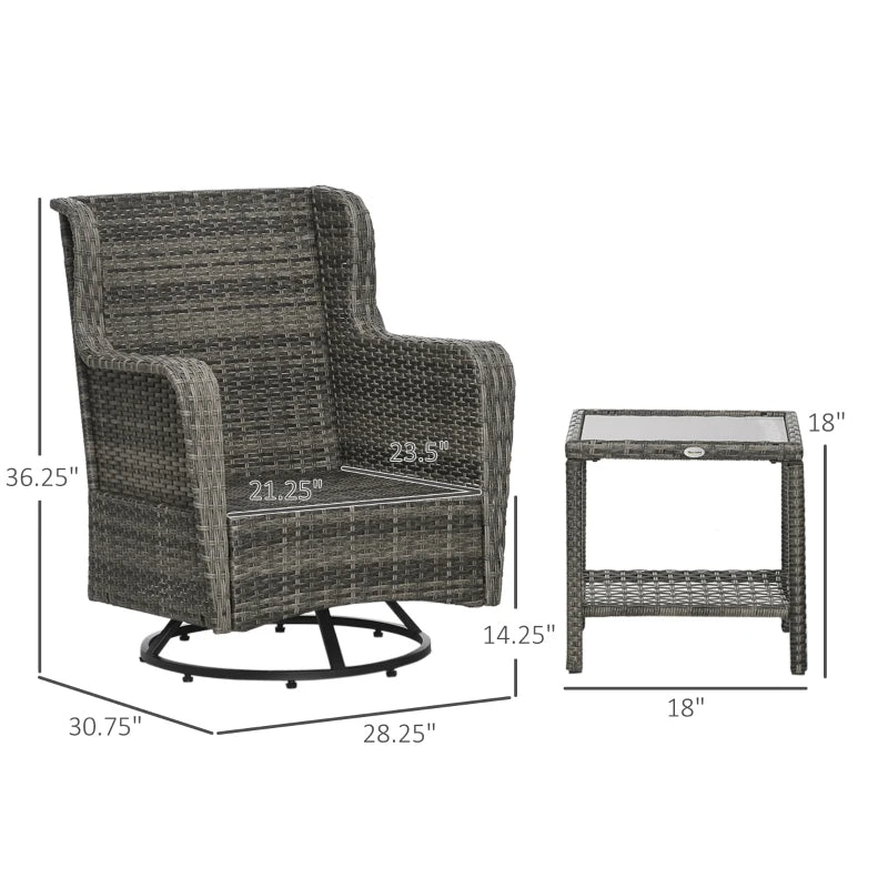 Patio-Bistro-Set, Verandamöbel mit 360°-Drehung und Schaukel-Funktion, GrauEX-STOCK Canada 