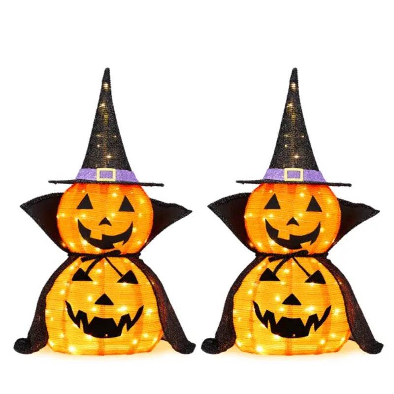 2Packs 3FT Halloween Collapsible Lighted Pumpkin Decoration, 176 LED Pop-Up Pumpkin Lamp With Cape, Plug In Halloween Jack-O-Lantern With Metal Stand For Indoor Outdoor Garden Patio Party Decor EX-STOCK