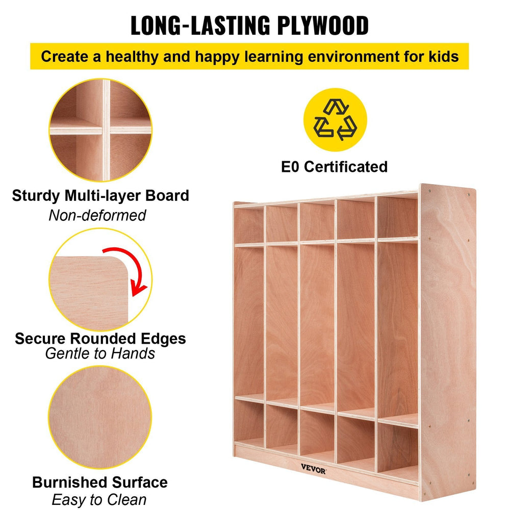 Preschool Cubby Lockers 5-Section Plywood Birch Coat Locker 15MM Thickness Kids Locker For Home 48.4 Inch High Durable Classroom Lockers For Toddlers And Kids Commercial Or Personal Use EX-STOCK