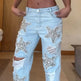 Women's Rhinestone Star Ripped Jeans – Light Blue Crystal Embellished Denim | Sizes XS–XL 3