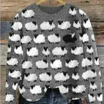 Printed Round Neck Christmas Deer Couples Sweater - EX-STOCK CANADA