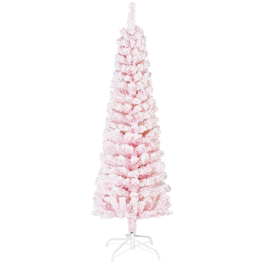 5ft Flocked Christmas Tree, Pencil Christmas Tree With Realistic Branch Tips, Folding Metal Stand EX-STOCK Canada 
