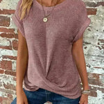 Casual Summer Short-sleeved Waffle blouse Top Summer New Solid Color Casual Evening Top For Women