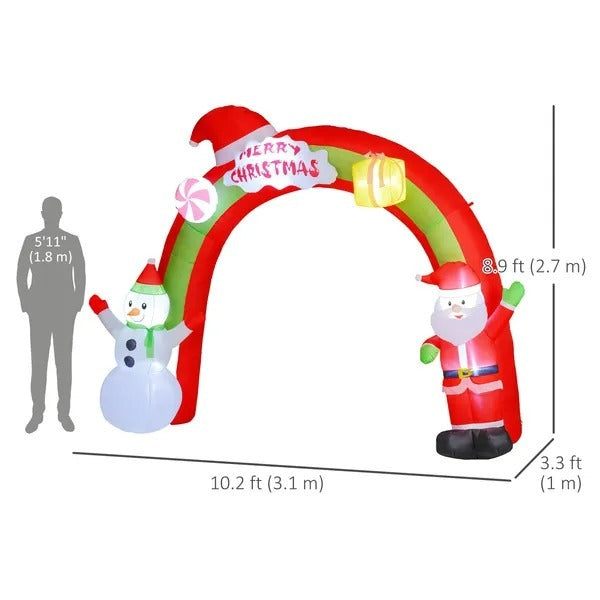 10FT Christmas Inflatable Archway, Outdoor Xmas Blow Up Santa Claus And Snowman Arch With Built-in LED Lights For Yard EX-STOCK Canada 