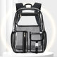 Clear backpack with black straps on a white background