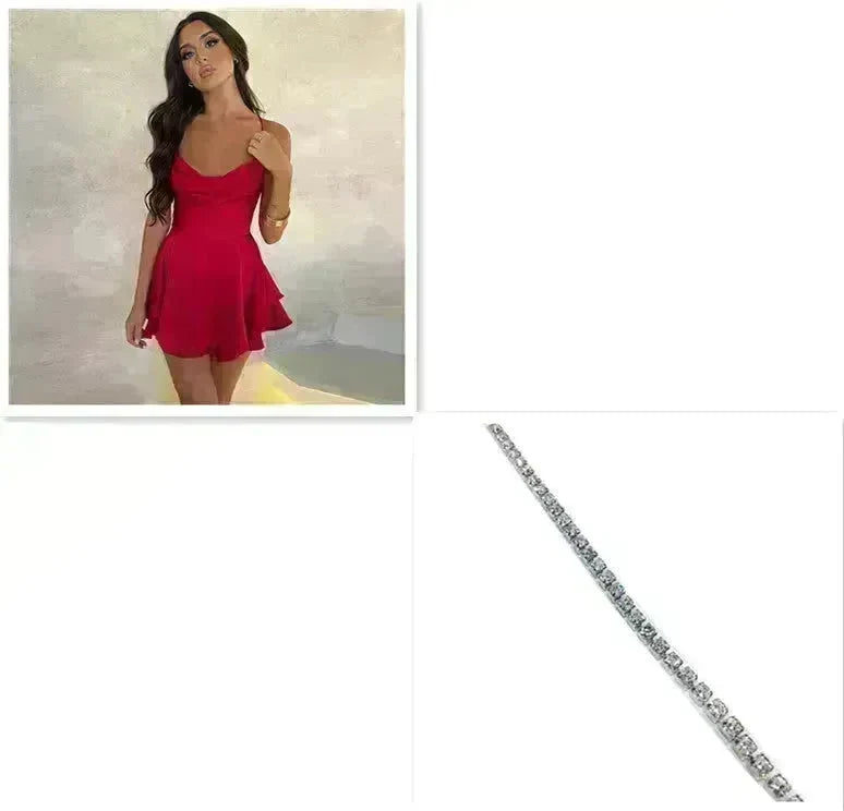 Elegant Chic Skirt Dress For Women Elegant Slim Strap Satin Backless Lace Up Ladies Party Mini Skater Dress - EX-STOCK CANADA