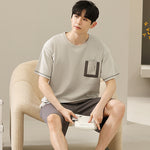 Men's Soft Short Sleeve 2 Casual Plus Size Pajamas Suit