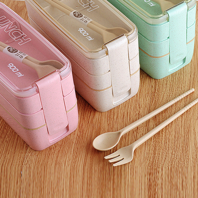 Three-layer Wheat Stalk Separated Bento Lunch Box EX-STOCK