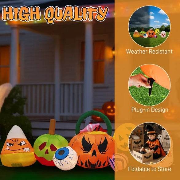 8FT Long Halloween Inflatables Pumpkins Eyeball Candy Outdoor Decorations, Blow Up Yard Decoration With Built-in LEDs Lighted For Lawn Garden Outside Indoor Decor EX-STOCK
