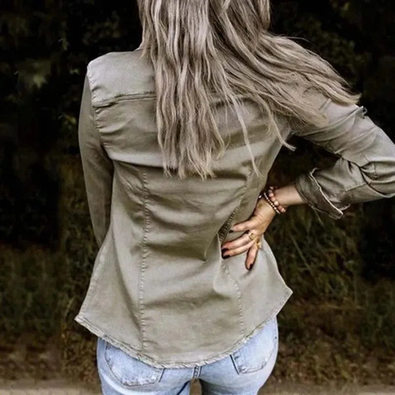 European and American mid-length fitted denim jacket top for women