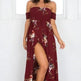Elegant Ladies Summer Boho Vacation Resort Slit Maxi dress off shoulder Long floral Beach summer slit dress - EX-STOCK CANADA